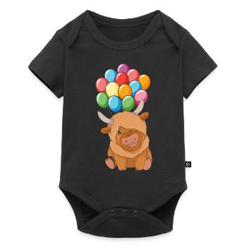 Farmer Gift Balloon Scottish Highland Cattle - Baby Premium short-sleeve bodysuit - black - Front