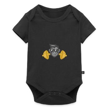 Gym Fitness Affe Geschenk - Baby Premium Kurzarmbody - Schwarz - Vorne