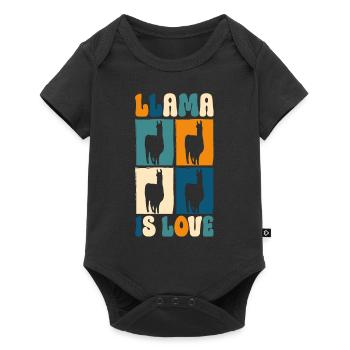 Llama Nutztier Südamerika Sanft - Baby Premium Kurzarmbody - Schwarz - Vorne