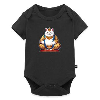 Drôle de gros chat en tant que Bouddha - Body à manches courtes Premium Bébé - noir - Devant