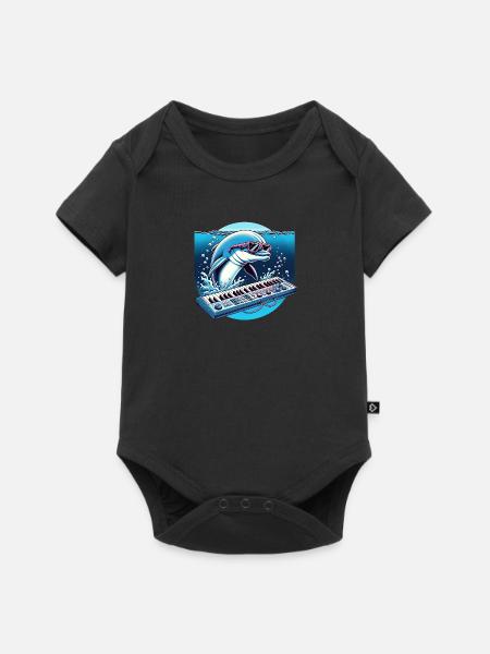 Ein 80er-Jahre-Delfin mit einem Synthesizer unter Wasser. - Baby Premium Kurzarmbody - Schwarz