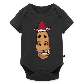 Père Noël Cheval Poney Cavalier Joyeux Noël - Body à manches courtes Premium Bébé - noir - Devant