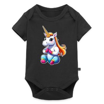 Cute unicorn makes yoga - Baby Premium short-sleeve bodysuit - black - Front