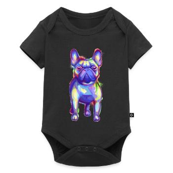Farbenfroher Französischer Bulldog - Baby Premium Kurzarmbody - Schwarz - Vorne