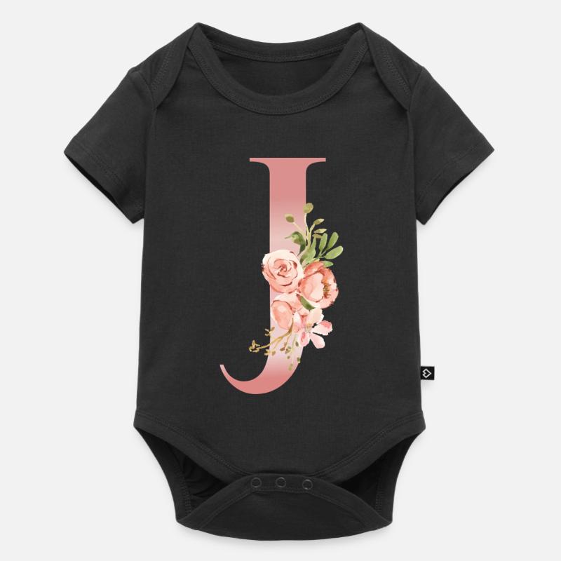 Monogramme J florale aquarelle - Body à manches courtes Premium Bébé - noir