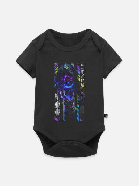 Reaper Neon-Holografieschädel – Halloween - Baby Premium Kurzarmbody - Schwarz