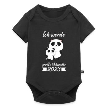Große Schwester 2023 Panda Grosse Schwester 2023 G - Baby Premium Kurzarmbody - Schwarz - Vorne