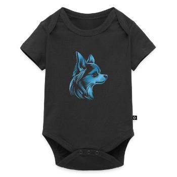 Chihuahua, Long Hair, Dog Head, Blue Drawing - Baby Premium short-sleeve bodysuit - black - Front