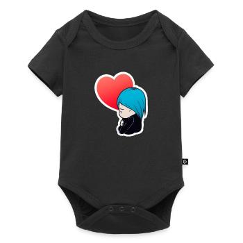 Femme au cheveux bleux et coeur façon chibi manga - Body à manches courtes Premium Bébé - noir - Devant