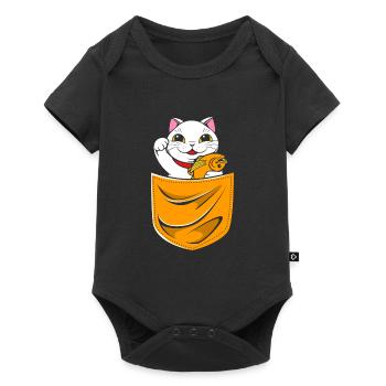 Maneki Neko Japan Glücksbringer - Baby Premium Kurzarmbody - Schwarz - Vorne