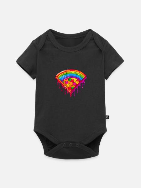 Regenbogen Pizzastück - Baby Premium Kurzarmbody - Schwarz