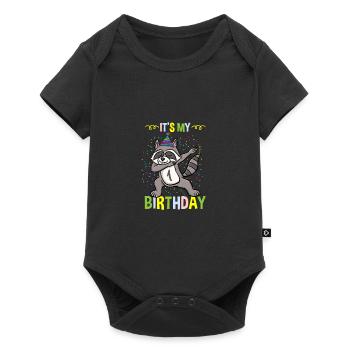 Its My 1st Birthday Waschbär - Baby Premium Kurzarmbody - Schwarz - Vorne