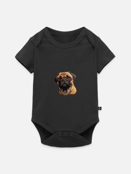 Mops Porträt - Baby Premium Kurzarmbody - Schwarz