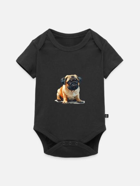 Mops Welpen sitzend - Baby Premium Kurzarmbody - Schwarz