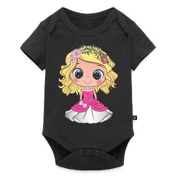 Princesse blonde aux yeux bleus et une robe rose - Body à manches courtes Premium Bébé - noir - Devant