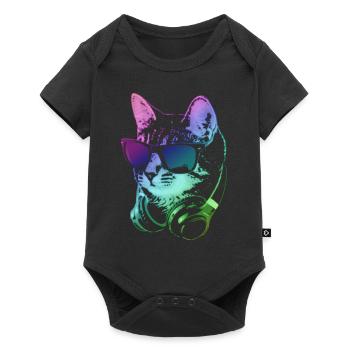 DJ Cat In Neon Lights - Baby Premium short-sleeve bodysuit - black - Front