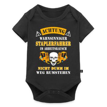 Achtung wahnsinniger Staplerfahrer Geschenkidee - Baby Premium Kurzarmbody - Schwarz - Vorne