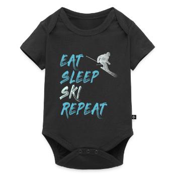 manger sommeil ski répéter cadeau de skis de sports d'hiver - Body à manches courtes Premium Bébé - noir - Devant