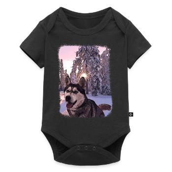 Husky in the snow painting dog portrait - Baby Premium short-sleeve bodysuit - black - Front