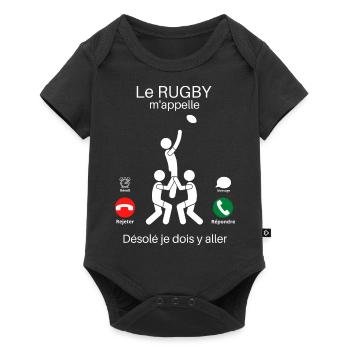 Le rugby m'appelle cadeau humoristique rugbyman - Body à manches courtes Premium Bébé - noir - Devant