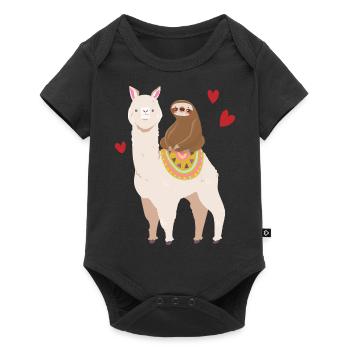 Paresseux chevauche un lama alpaga fille garçon - Body à manches courtes Premium Bébé - noir - Devant