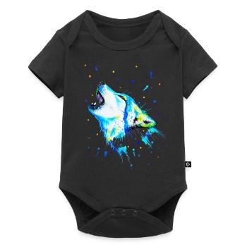 Loup hurlant bleu - Body à manches courtes Premium Bébé - noir - Devant