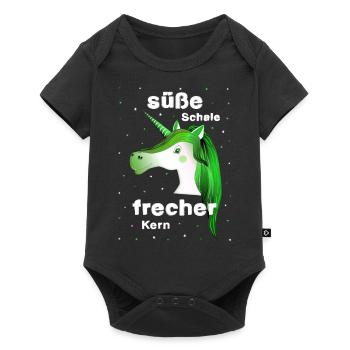 grünes Einhorn frecher süß - Baby Premium Kurzarmbody - Schwarz - Vorne
