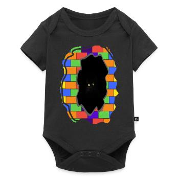 Black cat behind broken rainbow wall - Baby Premium short-sleeve bodysuit - black - Front