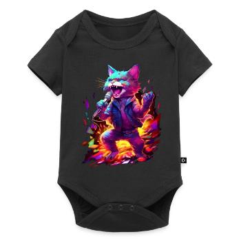 Singende Katze, Neon, Feuer - Baby Premium Kurzarmbody - Schwarz - Vorne