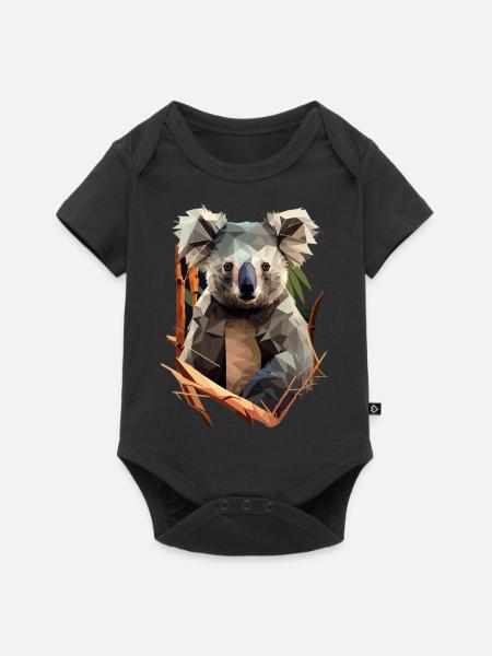 niedlicher Koala mit Eukalyptus im Polygonstil - Baby Premium Kurzarmbody - Schwarz