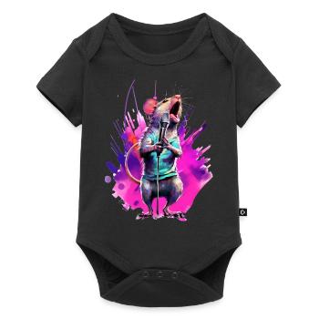 Singende Maus mit Mikrofon - Baby Premium Kurzarmbody - Schwarz - Vorne