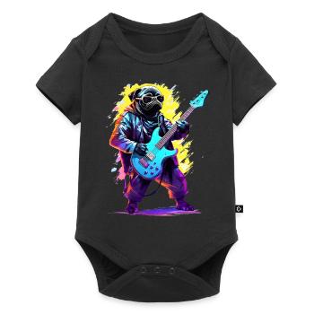 Bass playing dog - Baby Premium short-sleeve bodysuit - black - Front