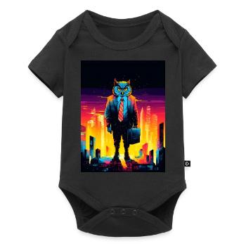 Eule im Anzug City Skyline - Baby Premium Kurzarmbody - Schwarz - Vorne