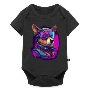 Dog as pilot with aviator goggles - Baby Premium short-sleeve bodysuit - black - Front