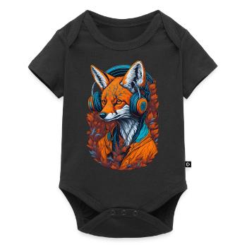 Renard avec écouteurs Foxes Lovers Animaux - Body à manches courtes Premium Bébé - noir - Devant