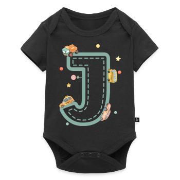 Buchstabe j Fahrzeug - personalisiertes Kindergeschenk - Baby Premium Kurzarmbody - Schwarz - Vorne