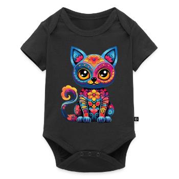Dia De los Muertos Cat Meowtos Colorful Flowers - Baby Premium short-sleeve bodysuit - black - Front