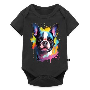 bunter Boston Terrier - bunte Hunde - Baby Premium Kurzarmbody - Schwarz - Vorne