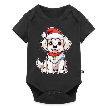 Dog with Christmas Hat - Baby Premium short-sleeve bodysuit - black - Front