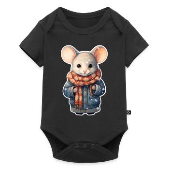 Cute Winter Mouse - Baby Premium short-sleeve bodysuit - black - Front
