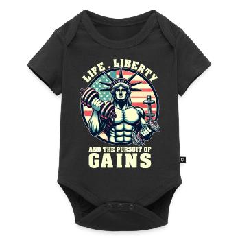 Life Liberty Pursuit of Gains Funny Workout Weight - Baby Premium short-sleeve bodysuit - black - Front