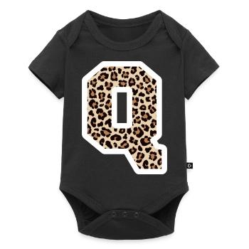 Buchstabe Q Leopardenmuster - Geschenkidee zum Geburtstag - Baby Premium Kurzarmbody - Schwarz - Vorne