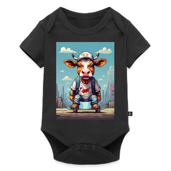 Comic Kuh auf Skateboard - Baby Premium Kurzarmbody - Schwarz - Vorne