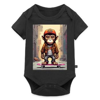 Comic Affe auf Skateboard - Baby Premium Kurzarmbody - Schwarz - Vorne