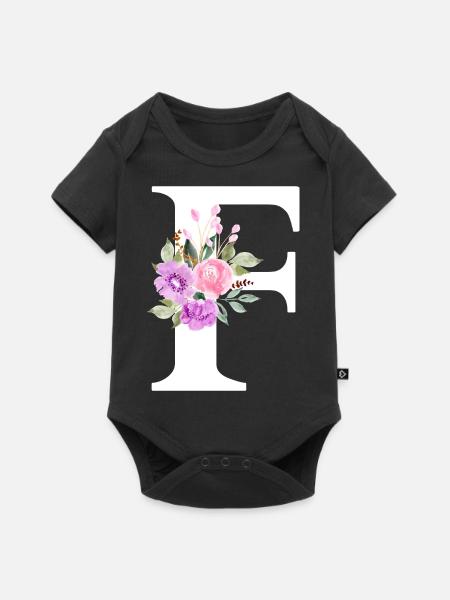 Lila Blumenbuchstabe F - Baby Premium Kurzarmbody - Schwarz