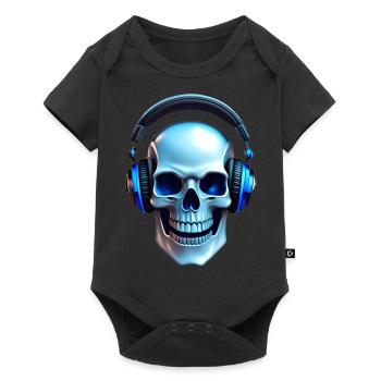 Music listener, skull with headphones - Baby Premium short-sleeve bodysuit - black - Front