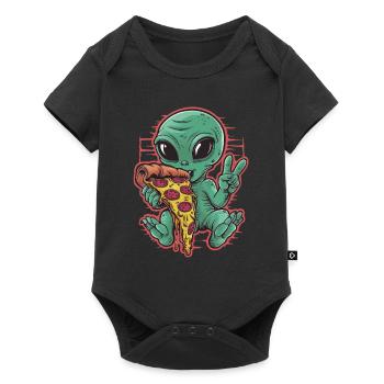 Alien dégustant une pizza signe de paix - Body à manches courtes Premium Bébé - noir - Devant