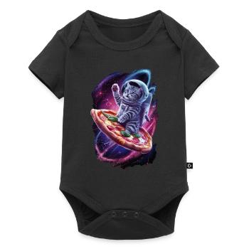 Space Cat with Pizza - Unique Motif - Baby Premium short-sleeve bodysuit - black - Front