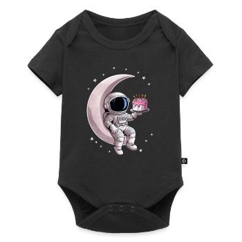 Astronaute avec gâteau assis sur la lune - Body à manches courtes Premium Bébé - noir - Devant