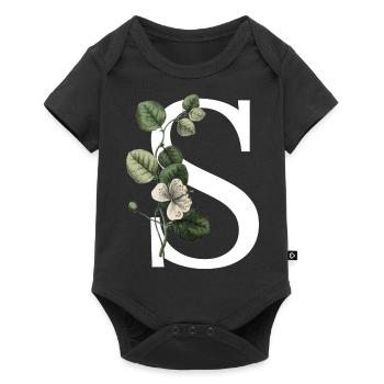 lettre S botanique vert - Body à manches courtes Premium Bébé - noir - Devant